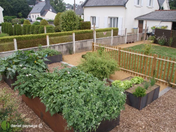 Bac corten - acier - potager - cloture - bois